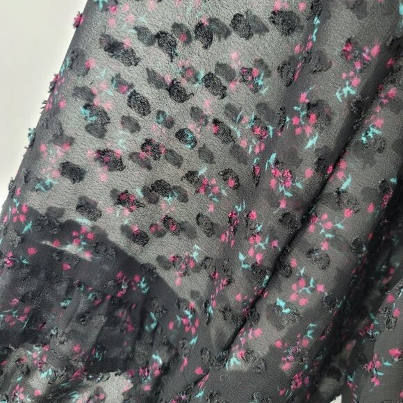 Zara Black Swiss Dot Mini Dress Womens Floral Large Ruffled Long Sleeve Witchy - Picture 9 of 12